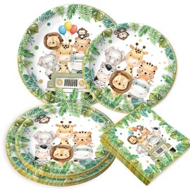 BACH AND BOOZY 36PCS Jungle Safari Theme Birthday Party Supplies Animal Plates Napkins for Birthday Baby Shower Decorations