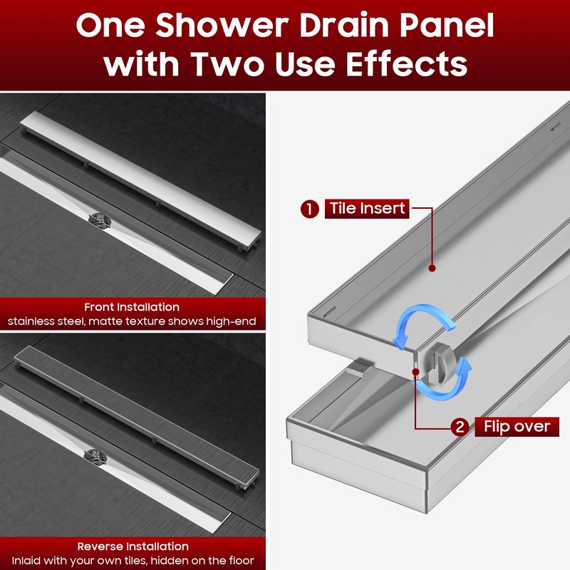 DLONE Linear Shower Drain 28 Inch, AISI 304 Stainless Steel