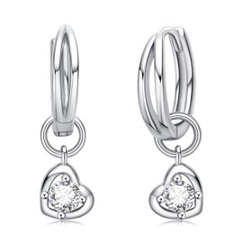 Twoowl Heart Dangle Earrings 925 Sterling Silver Heart Huggie Earrings with Cubic Zirconia Heart Jewellery Birthday Christmas Valentine's Day Gifts for Women Girls