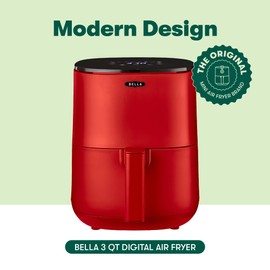 BELLA 3 Qt Touchscreen Air Fryer Oven and 5-in-1 Multicooker with Removable Nonstick Dishwasher Safe Crisping Tray and Basket, 1400 Watt Heating System, Matte Red
