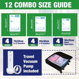 Travel Vacuum Bags with Electric Pump, Vacuum Travel Bags for Luggage and Suitcase, Combo 12 Pack
