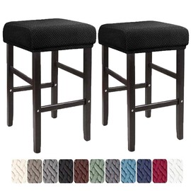 LIULIWEIFA Bar Stool Covers Rectangle Set of 4/2/1 Saddle Bar Stool Covers Slipcover Stool Cushion Covers Stretch Vanity Stool Cover Washable Counter Stool Chair Covers slipcover,Black,2pcs