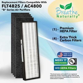 Breathe Naturally - Extra Thick Filters Compatible with FLT4825/AC4800 Purifier Series - AC4825E Replacement Filter - Ideal for Home & Office Use(1 Replacement True HEPA Filter B,4 Carbon Filters)