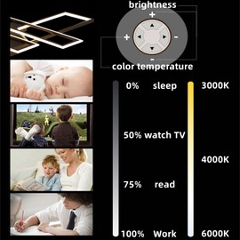 SMG Modern LED Ceiling Lights Fixture, Remote Control Dimmable Modern Led Chandelier, Lamparas de Techo Modernas, Flush Mount Modern Ceiling Lamp for Bedroom Living Room (47.2IN, Black)