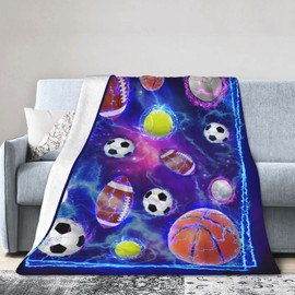 Soccer Sports Throw Blanket Ultra Soft Cozy Plush Baseball Basketball Football Fleece Blankets Lightweight Fuzzy Blanket Stuff for Boys Girls All Season Gifts for Bed Couch Sofa Kids Adults 50"x40"