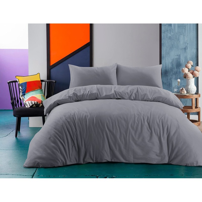 GMTEXTILES 100% polyCotton Bedding Duvet Cover Sets. (Single, Grey)