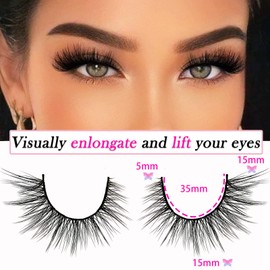 3D False Eyelashes, Cat Eye, Cat Eye Natural Artificial Eyelash Extensions Set, Fox Eye, Artificial Eyelashes, Natural Look, 5 Pairs, Reusable, Handmade, Lightweight Faux Mink Eyelashes (1-5)