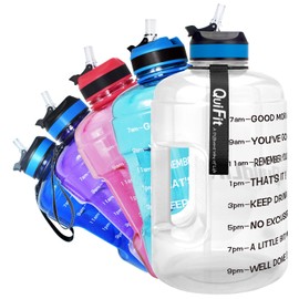 QuiFit 2.2 Litre Motivational Water Bottle - with Straw & Time Marker,Wide Mouth,BPA Free,Reusable,Ideal for Gym,Outdoor Sport,Home & Office(Clear)
