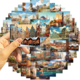 Pack of 50 European Building Stickers Pack Architecture Sticker Set Waterproof Vinyl Stickers for Laptop Children Cars Motorcycle Bicycle Skateboard Luggage Suitcase Computer Sticker Graffiti Decal