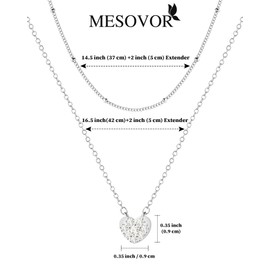 Mesovor Silver Layered Necklaces for Women Girls, 18K Gold Plated Diamond Disc Heart Coin Round Pendant Choker Necklace for Wedding Party (Silver-Love)
