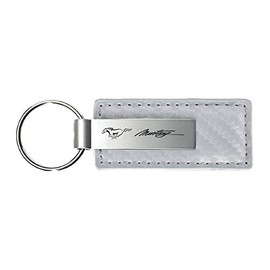 Au-TOMOTIVE GOLD Carbon Fiber Rectangular Leather Key Chain for Ford Mustang (White)