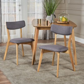 Christopher Knight Home Abrielle Mid-Century Modern Fabric Dining Chairs with Natural Oak Finished Rubberwood Frame, 2-Pcs Set, Dark Grey / Natural Oak
