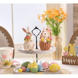 Valery Madelyn Valery Madelyn Easter Decorations Rabbit Figurines Set of 2, Resin Bunny Ornaments Outdoor, Bunny Statues for Spring Easter Home Table Decor 12cm (M)