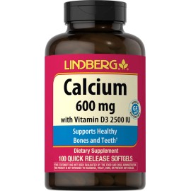 Lindberg Calcium with Vitamin D3 | 100 Softgels | Non-GMO, Gluten Free | by Lindberg