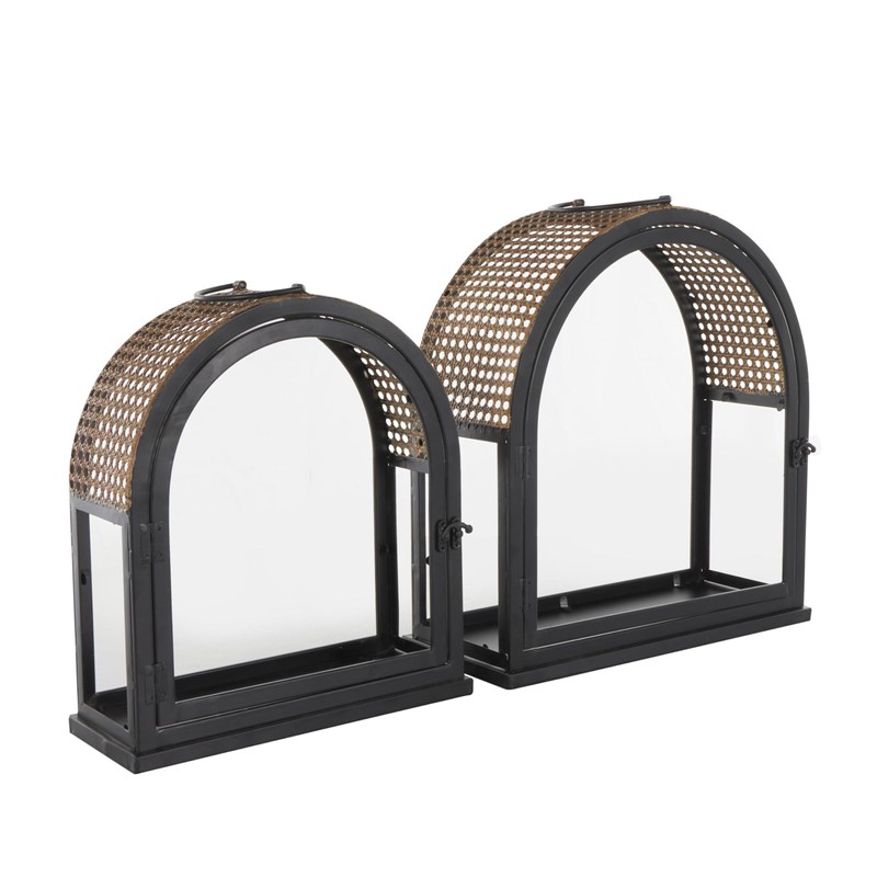 Deco 79 Metal Arched Candle Lantern with Cane Inspired Gold