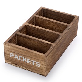 BSTKEY Wood Vintage Seasoning Packet Organizer, Divided Food Packet Storage Organizer Kitchen Spice Packet Holder Seasoning Packet Coffee Pod Storage