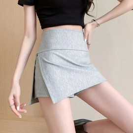 Women's New 2024 Summer Side Slit Yoga Skirt-Pants Anti-Exposure Slimming Hip S (Recommended within 45.00 Kg)/Gray Ice Silk Fabric 5ea