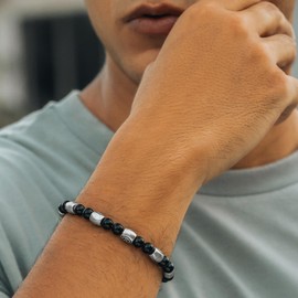 RTZN® Evil Eye Bracelets for Men – Premium Artisan Handcrafted Black Obsidian Beaded Evil Eye Bracelet for Women or Men – 6MM Adjustable Length Mens Black Beaded Bracelet