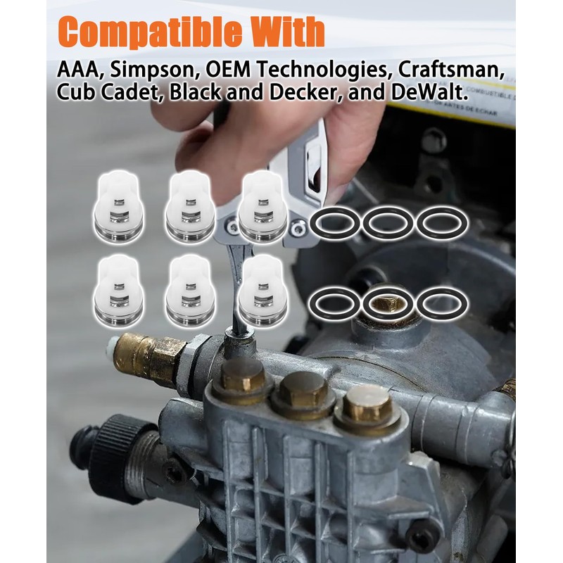 6-Pack Pressure Washer Pump Check Valves Kit With O-Rings Fits