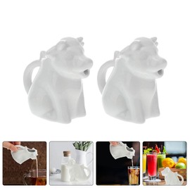 STOBAZA 2 Ceramic Pitchers For Cream Cow Figures Gravy Boat Animal Shape Milk Jug Cup Coffee Syrup Server Sauce Bowl For Salad Tea Milk Pourer, 7X8X4CM, White, 31802247P2P2S