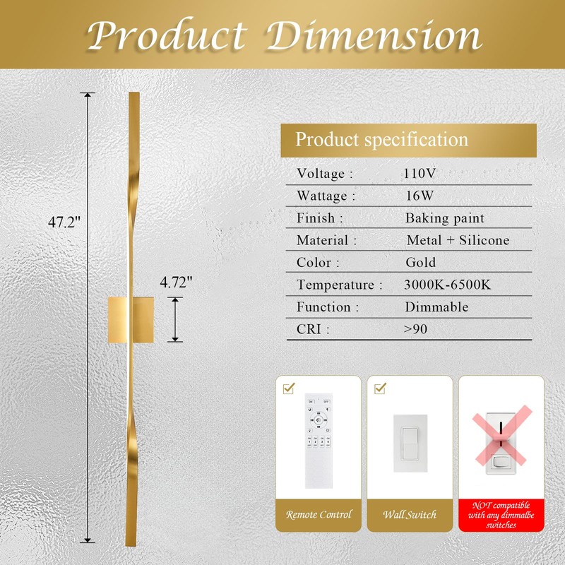 AIRYPHANT 48in Gold LED Vanity Light Harwired Wall Sconce, Long