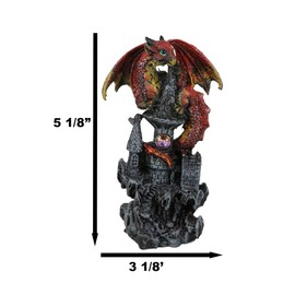 Ebros Spiron Ember Fire Dragon Wyrmling Perching On Castle Tower Top Statue with Rhinestone Crystal Gem 5.25" H Collectible Wishing Dragons Figurine Collectible Series Dungeons Medieval Fantasy Decor
