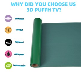 guangyintong Green Puff Heat Transfer Vinyl HTV Rolls, 12" x 20ft 3D Puff Iron on Vinyl for T Shirts, Green Puff HTV Vinyl for All Cutter Machine Easy to Cut & Weed for Heat Vinyl DIY Design