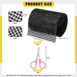 Mardatt 4.7 Inch x 4.5 Yards Black Rhinestone Mesh Ribbon, 24 Rows Sparkling Bling Rhinestone Mesh Rhinestone Ribbon Roll Rhinestone Diamond Mesh Wrap Ribbon for Crafts, Wedding, Party Decorations
