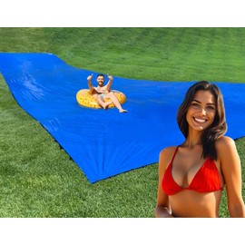 Make-A-Slide. Giant Blue Plastic Water Slides for Adults - 100, 75, 50 Feet Long Heavy-Duty Slip and Slides Water Tarps (75 Foot Slide)