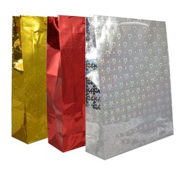 Assorted Colours Holographic Gift Bags Small Size Christmas Birthday Wedding Favour Present Bags All Occasions, 6Pcs