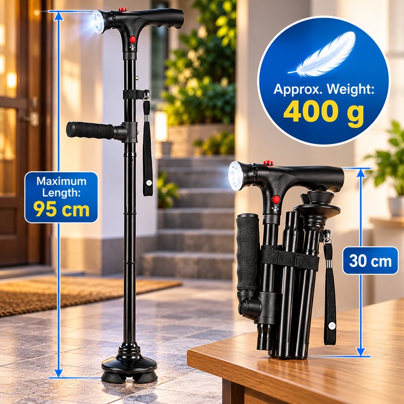 Foldable Walking Cane for Daily Mobility – Adjustable Aluminum Cane