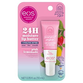 eos Sunset Sips - Tubo de mantequilla de labios, limonada rosa, humedad 24 horas, máscara de labios durante la noche, productos para el cuidado de los labios, 0.35 onzas líquidas