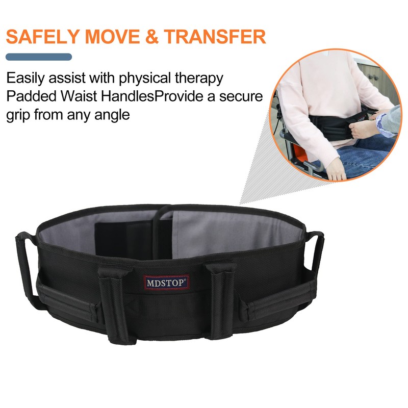 MDSTOP Gait Belt with Padding Handles, Safety Transfer Belt for