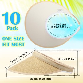Jiuguva 10 Pieces Sun Visor for Women Golf Clip on Visor Hat with Brim One Size Adjustable for Men Women Sport Running(Light Khaki)