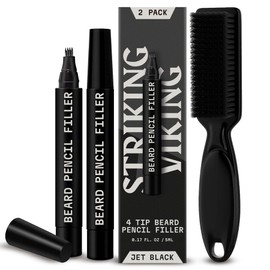 Striking Viking Beard Pen - Jet Black, 2 Pack - Temporary Beard Dye - Waterproof Sweatproof Long Wear Beard Pencil for Touchups & Gap Contouring - Enhances Facial Hair