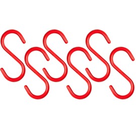 Wideskall 6 Pieces 4" inch Red Vinyl Coated S Shaped Hooks for Hanging Kitchen Rack