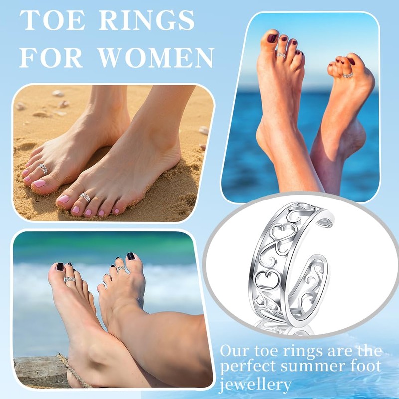 YVOETN Silver Toe Rings for Women Non Tarnish Adjustable Open