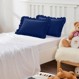 Cobedzy 13"x18" Toddler Pillow Cases Set of 2, Navy Blue Ruffled Pillow Shams Brushed Microfiber Nursery Pillow Cover for Boys Girls, Soft Breathable Machine Washable