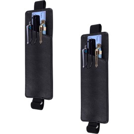 Adjustable Elastic Band Pen Holder, 2 Packs PU Leather Pencil Holder, Pen Sleeve Pouch,Notebooks (Black, One Size)