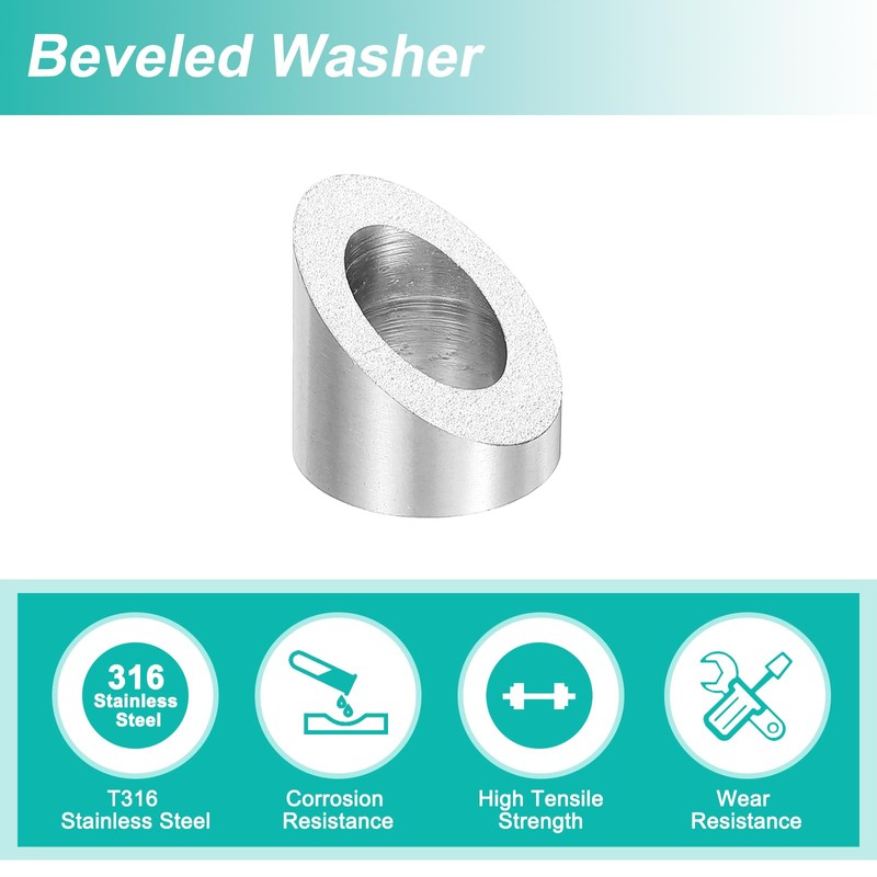 uxcell 10 Pcs 3/8" 37 Degree Angle Beveled Washer, T316