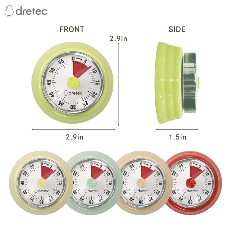 dretec Kitchen Timers, 60 Minute Mechanical Visual Timer Outlet Magnetic