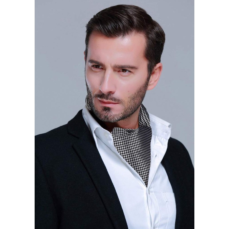 HISDERN Tie Scarf Black and White Men's Wedding Ascot Tie