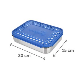 LunchBots Large Cinco Stainless Steel Lunch Container - Five Section Design Holds a Variety of Foods - Metal Bento Box for Kids or Adults - Dishwasher Safe - Stainless Lid - Blue Dots