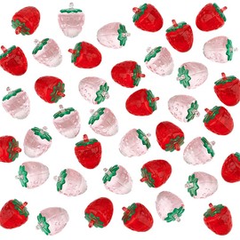 UNICRAFTALE 40Pcs 2 Colors 3D Acrylic Strawberry Charm Transparent Acrylic Pendants Strawberry Charm Hanging Pendant Ornament Cute Fruit Charm Bulk for DIY Bracelet Necklace Earring Making