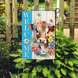 Spring Welcome Cow Garden Flag 12 x 18 inch Double Sided Outside decorations,Funny Cute Animal Small Garden Flags For Outdoor Yard Lawn