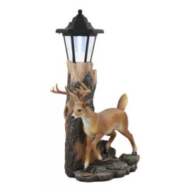 Ebros Gift The Emperor 12 Point Buck Deer Statue Rustic Forest Tree Solar LED Light Outpost