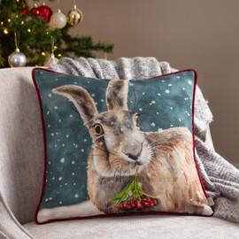 Evans Lichfield Christmas Hare Piped Cushion Cover