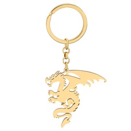 BAMAY Stainless Steel Silver Plated Dragon Keyring Dinosaur Keyring Novelty Jewellery Charms Gifts for Women Girls, Gold-plated 132