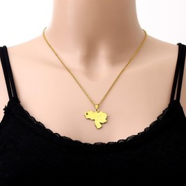 XIAFH Venezuela Map Pendant Necklace for Women Men Stainless Steel Adjustable Necklace Geometric Ethnic Jewellery Gifts (gold2)