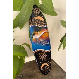 Handmade Hawaiian Hand Made 20" Carved Wood Surfboard Decor Engraved Turtle Airbrush